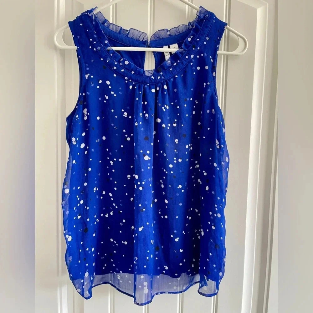 Elle Royal Blue Tank with Patterned Sheer Overlay